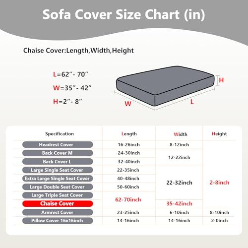 Yoovat Couch Cushion Covers for Sofa Couch Covers Wear-Resistant Universal Sofa Cover Stretch for Sectional Slipcovers (Texture-Light Gray,Chaise Cover) - Image 3