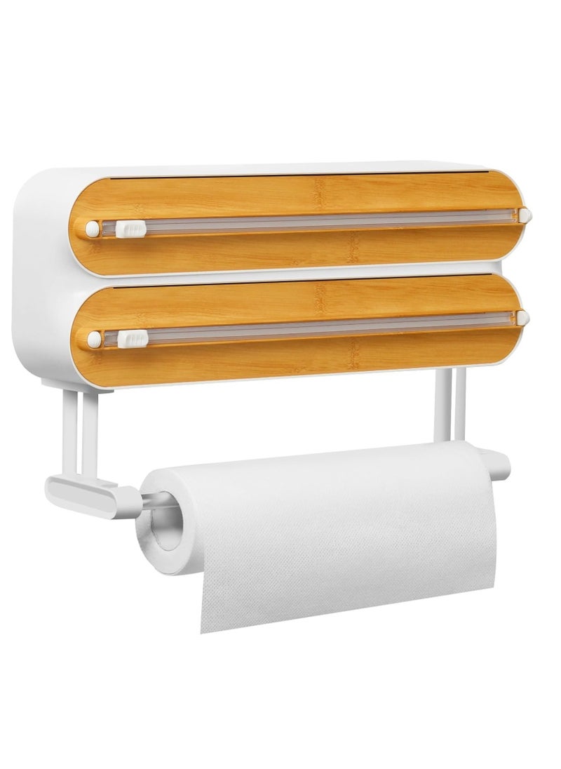 MIXDE Magnetic Plastic Wrap Dispenser with Cutter - Refillable Tin Foil and Plastic Wrap Organizer for Kitchen, Aluminum Foil Dispenser with Paper Towel Holder Wall Mount - Fits 12" Roll  - Image 1