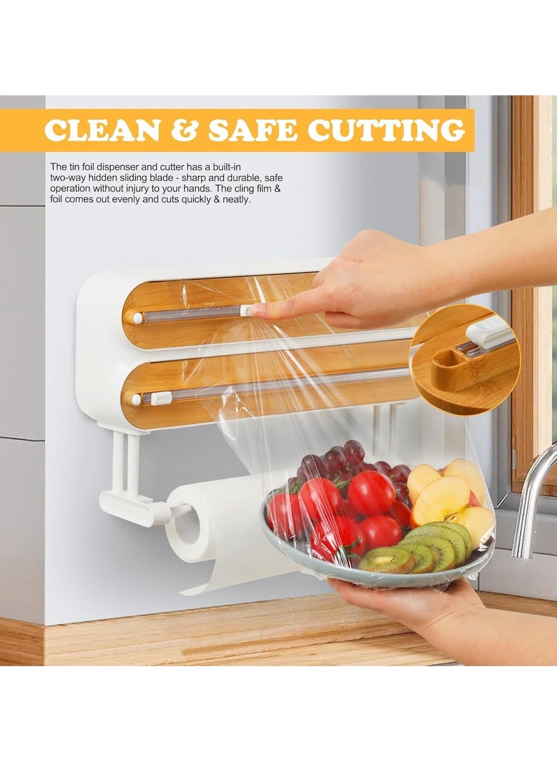 MIXDE Magnetic Plastic Wrap Dispenser with Cutter - Refillable Tin Foil and Plastic Wrap Organizer for Kitchen, Aluminum Foil Dispenser with Paper Towel Holder Wall Mount - Fits 12" Roll  - Image 2
