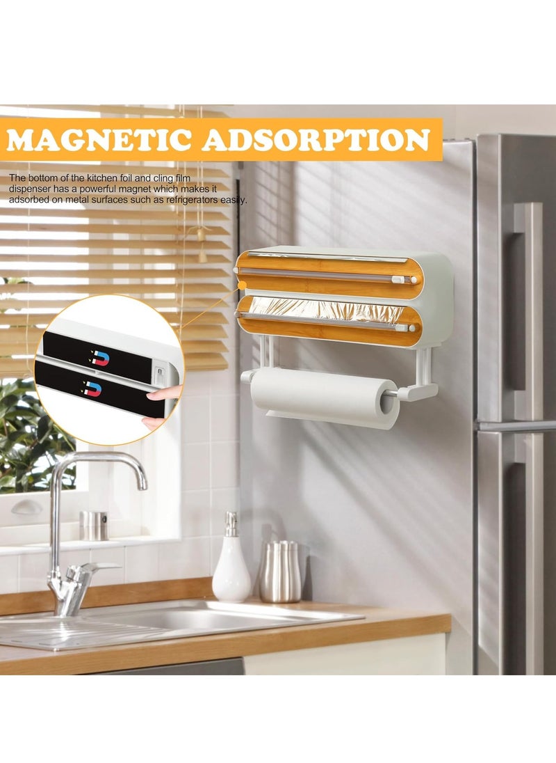 MIXDE Magnetic Plastic Wrap Dispenser with Cutter - Refillable Tin Foil and Plastic Wrap Organizer for Kitchen, Aluminum Foil Dispenser with Paper Towel Holder Wall Mount - Fits 12" Roll  - Image 3