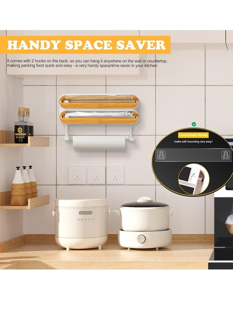 MIXDE Magnetic Plastic Wrap Dispenser with Cutter - Refillable Tin Foil and Plastic Wrap Organizer for Kitchen, Aluminum Foil Dispenser with Paper Towel Holder Wall Mount - Fits 12" Roll  - Image 4
