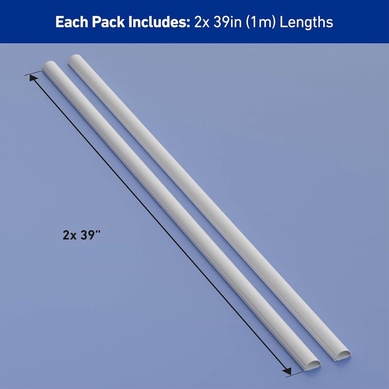 D-Line Half Round Cord Hider, Patented Cable Cover, Hide TV Wall Mount Wires, Raceway for Cords, Decorative Wire Covers, Paintable, Adhesive Cable Concealer - 2X 1.18in W x 0.59in H x 39in L - White - Image 4