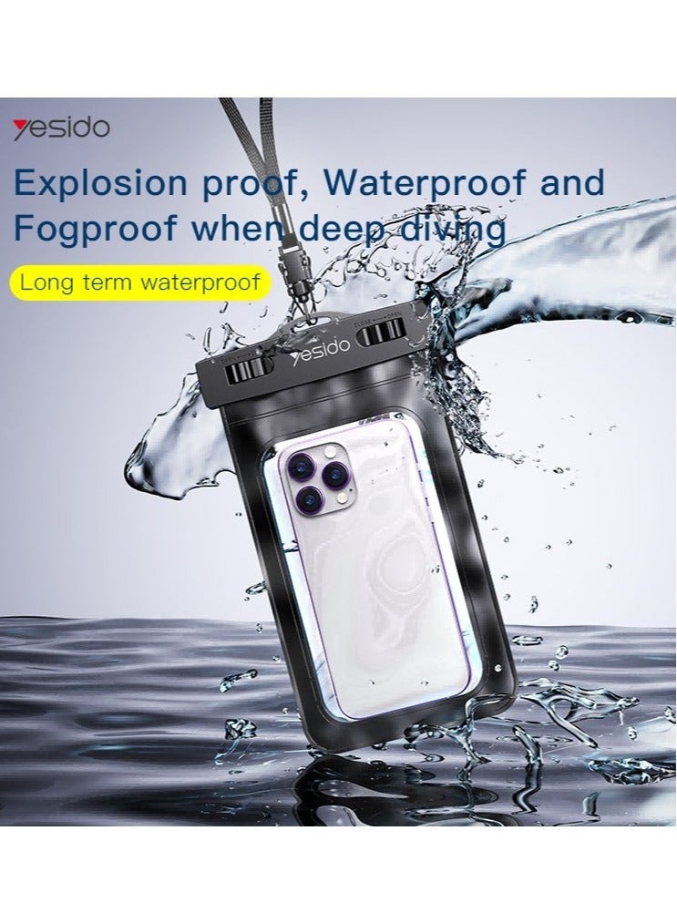 Yesido WB10 Portable Waterproof Mobile Phone Case – IPX8 Certified Dry Bag with Secure Lock Seal and Detachable Strap for Outdoor Swimming, Beach, Snorkeling, Water Sports – Universal Fit for All Smartphones – Touchscreen-Friendly – Black - Image 3