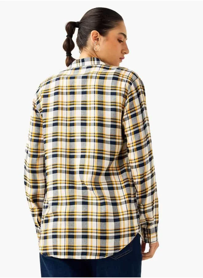 Lee Cooper Lee Cooper Regular Fit Checked Collared Shirt with Long Sleeves