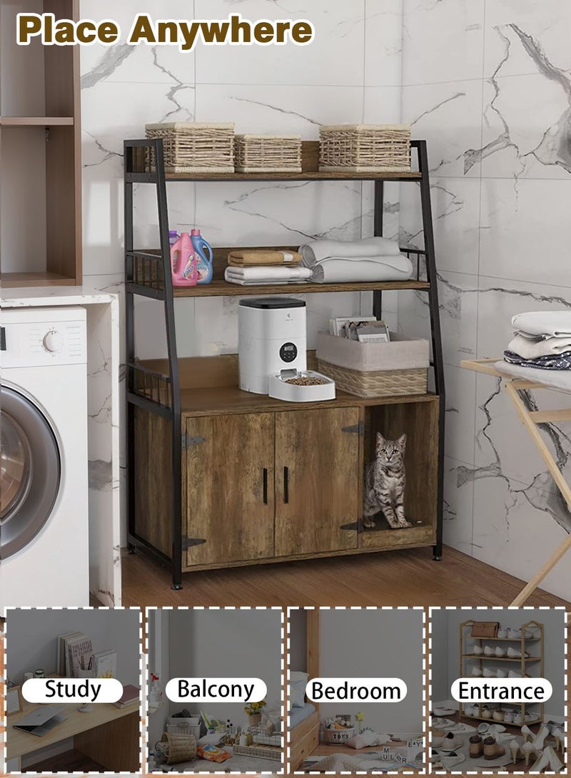 شويوين خزانة الجانبية مع أرفف 3 مستويات ومقصورتان للتخزين - خزانة وحدة تحكم المعادن والمعادن والخشب لغرفة المعيشة وبار المقهى - Image 3