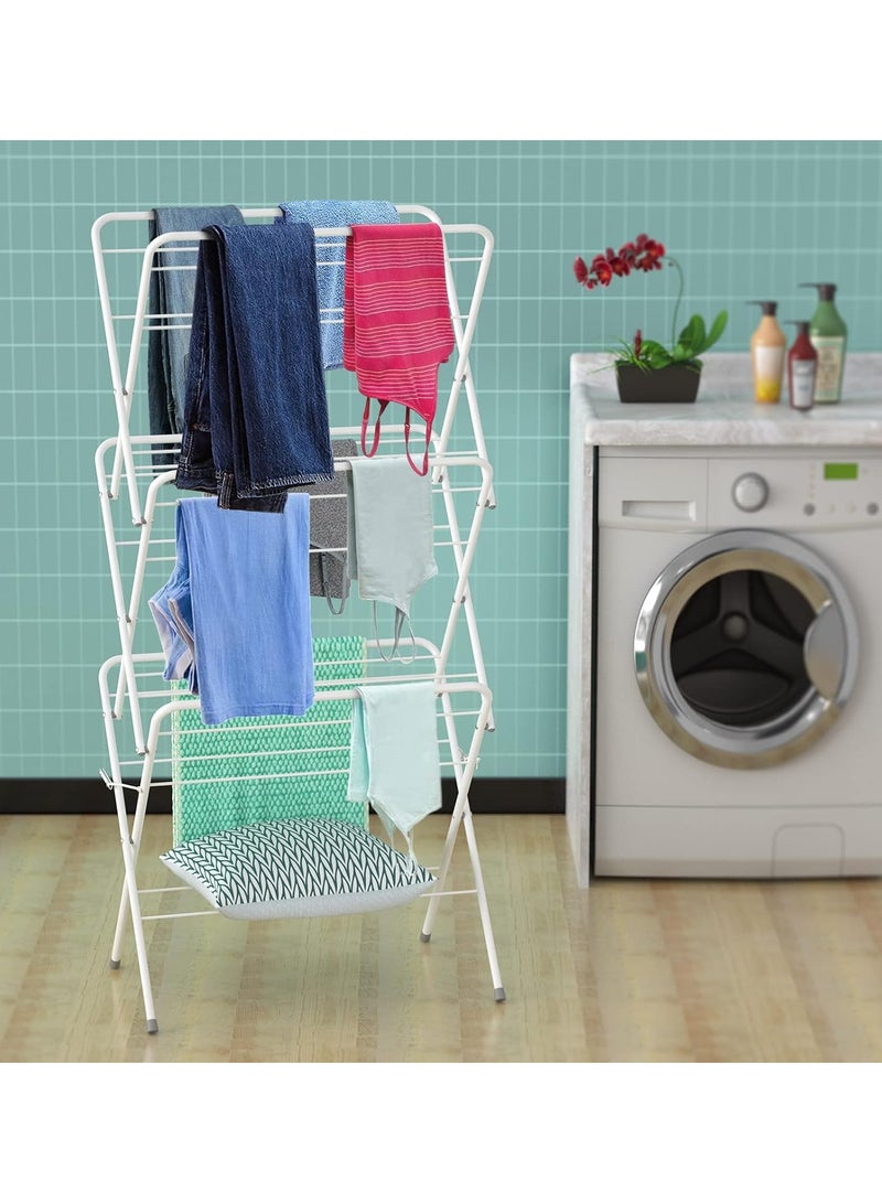 DubaiGallery 3 Tier Clothes Airer Folding and Collapsible Indoor and Outdoor Laundry Clothes Drying Rack with 14M Drying Area Steel Construction with Powder Coated - Image 3