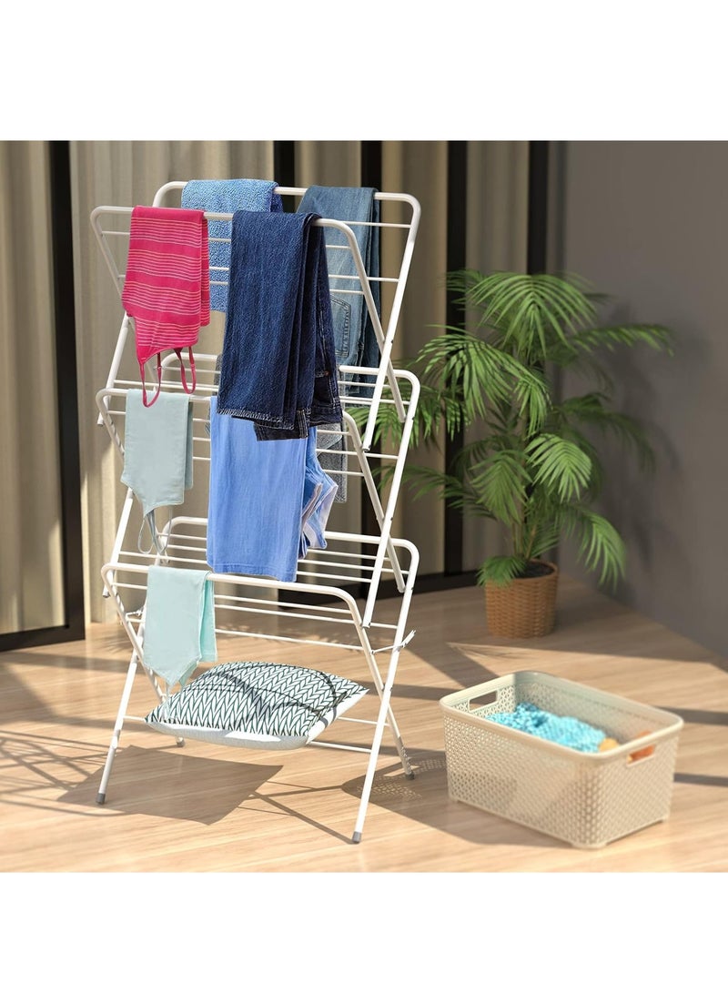 DubaiGallery 3 Tier Clothes Airer Folding and Collapsible Indoor and Outdoor Laundry Clothes Drying Rack with 14M Drying Area Steel Construction with Powder Coated - Image 2
