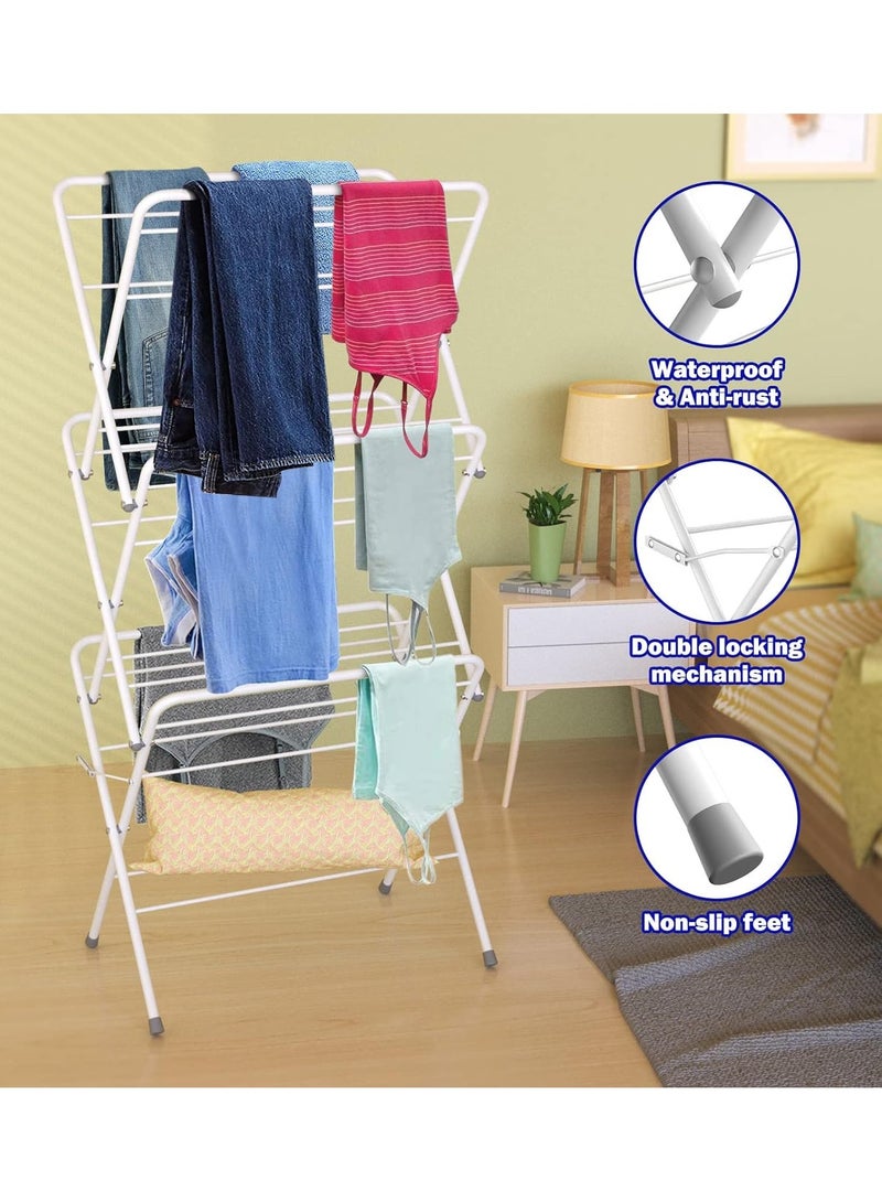 DubaiGallery 3 Tier Clothes Airer Folding and Collapsible Indoor and Outdoor Laundry Clothes Drying Rack with 14M Drying Area Steel Construction with Powder Coated - Image 4