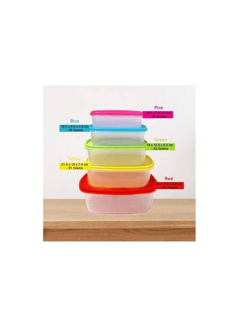 MARKQ - Food Storage Container with Airtight Lids 5 Piece Plastic Stackable Tupperware Box for Leftovers lunch box meal prep containers, Rectangle - Image 1