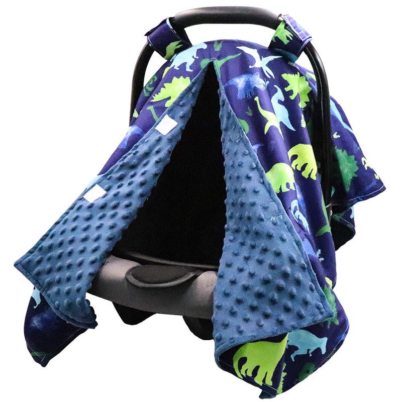TANOFAR Car Seat Cover Baby, Carseat Covers Baby Boy Girl, Peekaboo Opening Infant Car Seat Cover for Winter, Warm & Cozy, Blue Dinosaur - Image 2