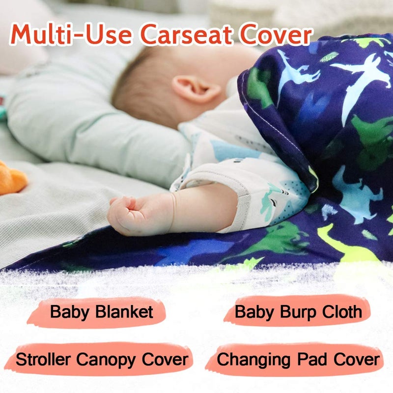 TANOFAR Car Seat Cover Baby, Carseat Covers Baby Boy Girl, Peekaboo Opening Infant Car Seat Cover for Winter, Warm & Cozy, Blue Dinosaur - Image 5