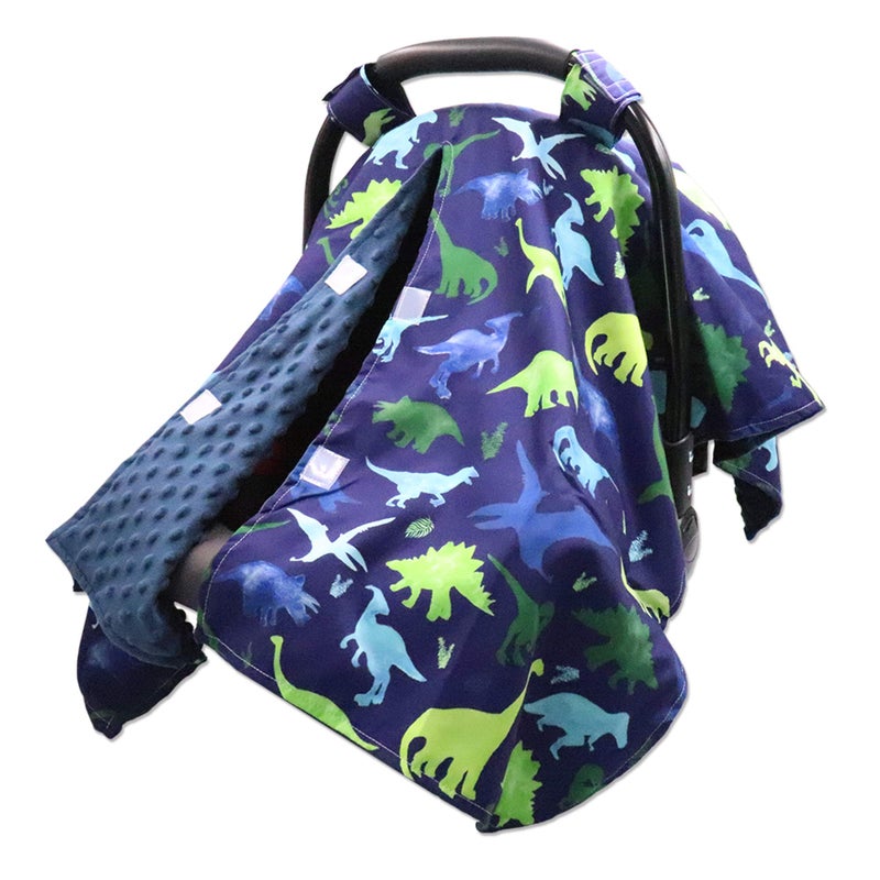 TANOFAR Car Seat Cover Baby, Carseat Covers Baby Boy Girl, Peekaboo Opening Infant Car Seat Cover for Winter, Warm & Cozy, Blue Dinosaur - Image 1