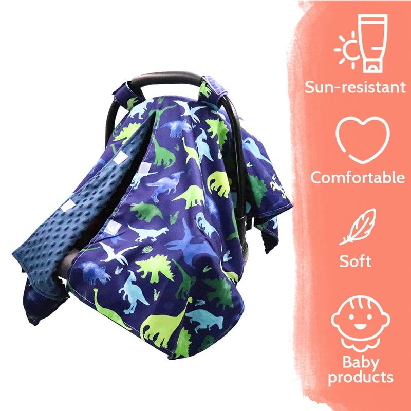 TANOFAR Car Seat Cover Baby, Carseat Covers Baby Boy Girl, Peekaboo Opening Infant Car Seat Cover for Winter, Warm & Cozy, Blue Dinosaur - Image 3
