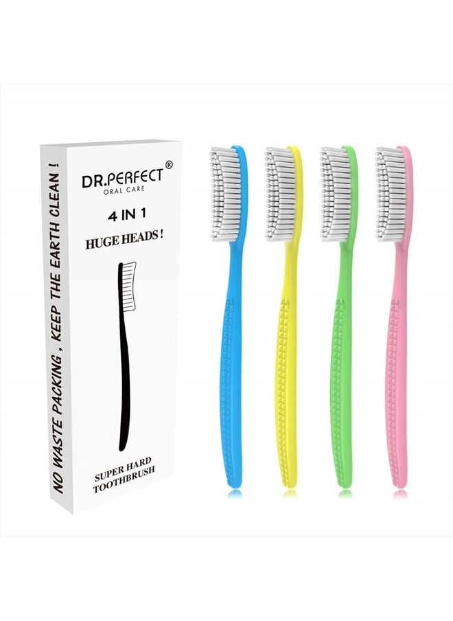 DR PERFECT - DR PEFECT Extra Hard & Firm Toothbrush BPA Free Large Long Head Whitening Teeth Pack of 4 - Image 1