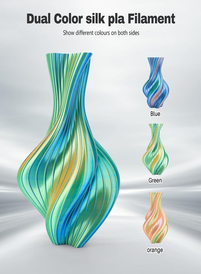 3DHoJor Silk PLA Filament 1.75mm Blue Orange Green Triple Color PLA 3D Printer Filament 3 in 1 Coextrusion 1KG Spool(2.2lbs) 3D Printing Filament Dimensional Accuracy +/- 0.03mm - Image 2