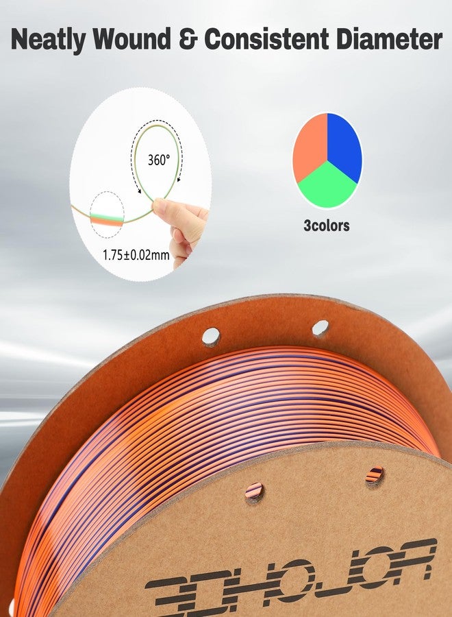 3DHoJor Silk PLA Filament 1.75mm Blue Orange Green Triple Color PLA 3D Printer Filament 3 in 1 Coextrusion 1KG Spool(2.2lbs) 3D Printing Filament Dimensional Accuracy +/- 0.03mm - Image 3