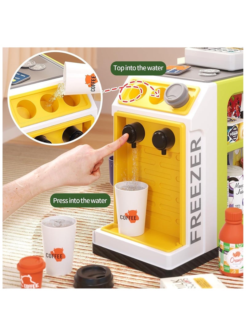 46-Piece Pretend Play Cash Register Toy Set with Water Outlet Function - Calculator, Scanners, Credit Cards, Coffee Machine, Play Food - 3+Gift for Boys and Girls Ages (green) - Image 5