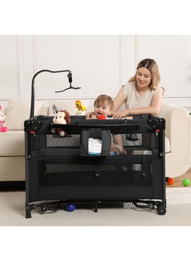 5 in 1 Portable Travel Baby Bassinet, Pack and Play, Foldable Travel Playard Playpen