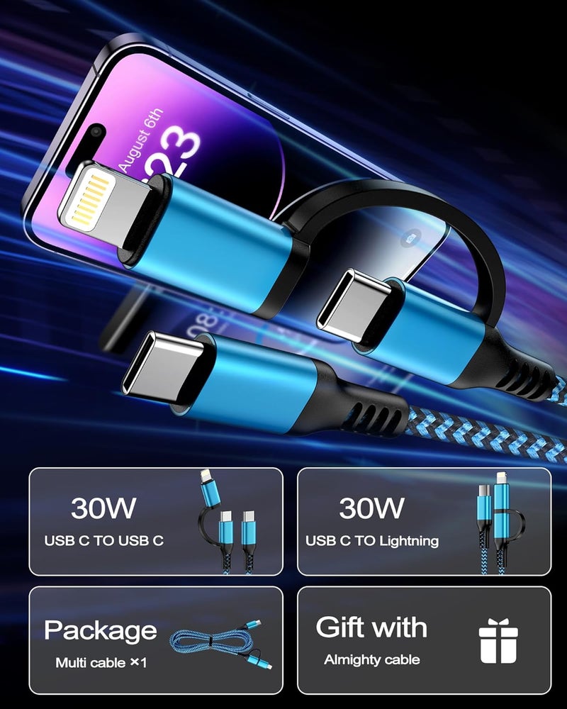 كابل USB-C إلى Lightning وUSB-C، [2 في 1/6 أقدام] شحن متعدد USB-C مع منفذ Lightning/Type-C لشاحن iPhone، شحن سريع لأجهزة iPhone 17e 16 15 14 13 Pro Max Mini، iPad، iPod، Galaxy، Google - Image 5