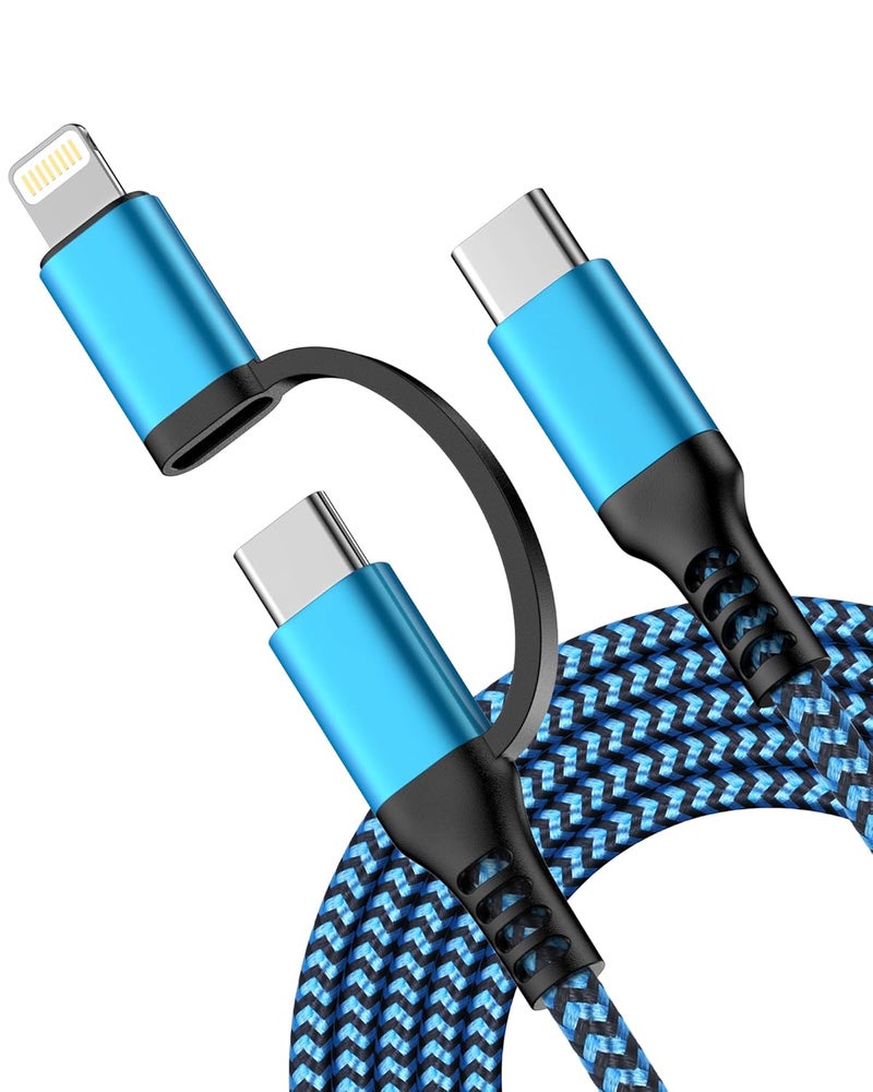 كابل USB-C إلى Lightning وUSB-C، [2 في 1/6 أقدام] شحن متعدد USB-C مع منفذ Lightning/Type-C لشاحن iPhone، شحن سريع لأجهزة iPhone 17e 16 15 14 13 Pro Max Mini، iPad، iPod، Galaxy، Google - Image 1