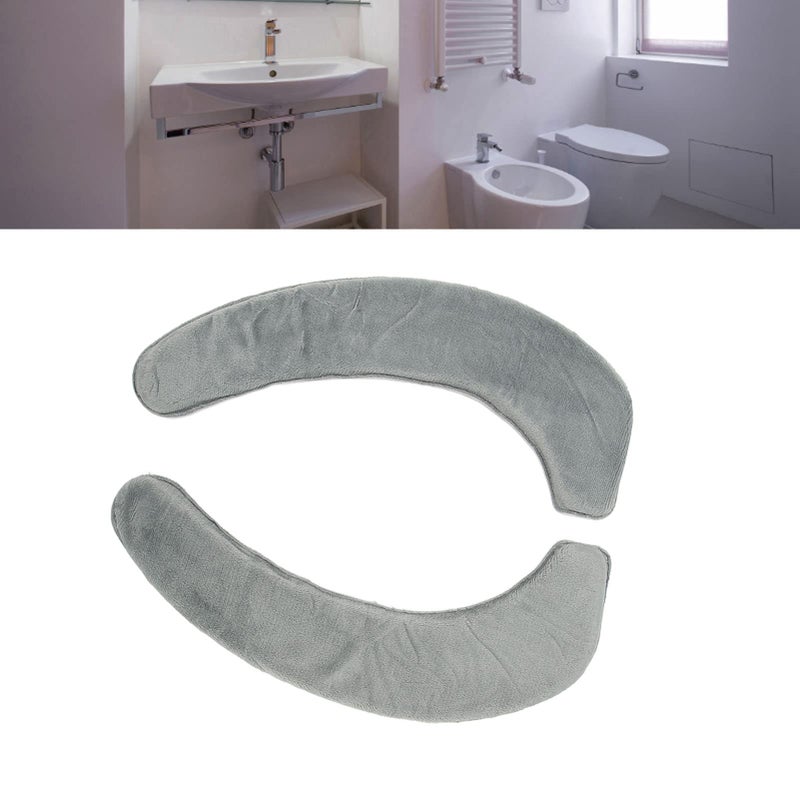 Soft Warm Flannel Toilet Seat Cover Cushion Self Adhesive Washable 2 Pack Gray - Image 5
