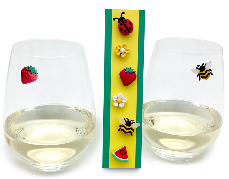 Simply Charmed Magnetic Wine Glass Charms with Bee, Strawberry and Flowers Set of 6 Fun Drink Markers or Cocktail Identifiers - Image 5
