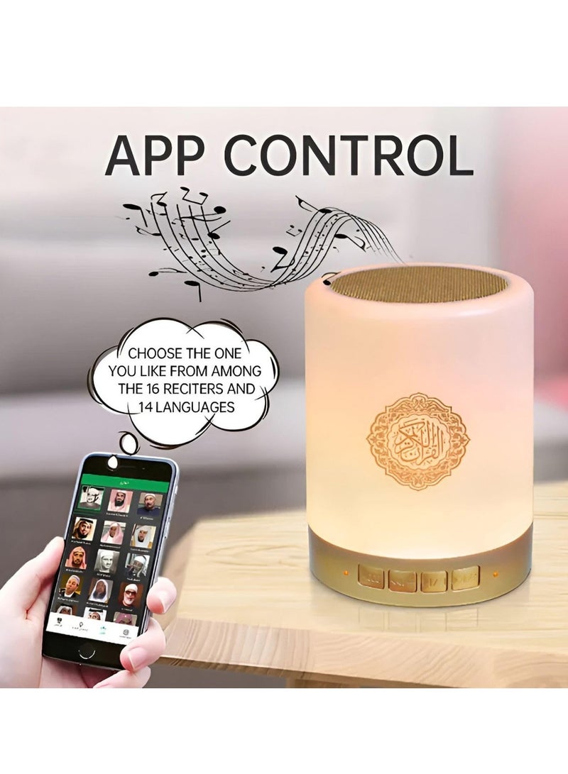 "Quran Speaker SQ-112 – Bluetooth Quran Speaker with Smart Touch LED Lamp, Rechargeable, MP3/FM, 8GB TF Card, 18 Translations, and Remote Control" - Image 2