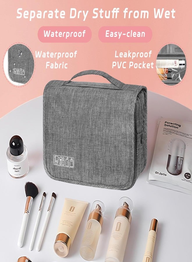 YEMEDA Toiletry Bag Travel Bag with Hanging Hook, Waterproof Capacity Hanging Multifunctional Makeup Bag for Toiletries, Portable Cosmetic Bag Travel Organizer for Women and Men, B4-Grey, small - Image 5