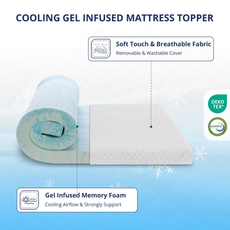 EGOHOME 4 Inch Gel Memory Foam Mattress Topper Queen Size, Cooling Bed Topper for Pressure Relief with Removable Breathable Soft Cover, CertiPUR-US Certified - Image 2
