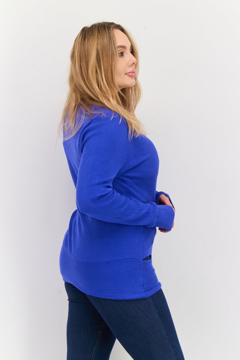 INC Women Surplice Neck Textured Sweater, Dark Blue - Image 2