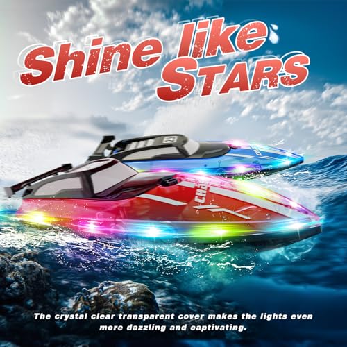 JOI MEW RC Boat for Kids with LED Lights 24Ghz Remote Control Racing Boats for 812Toy Water Boat for Pools Lakes with WaterproofRechargeable Battery for Boys Girls RED - Image 5