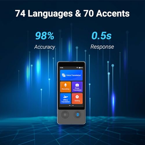 Wooask Offline Translator Device W12 144 Languages 98 Accuracy 05s Instant Translation Ideal for Travel Business and Global Communicationwith Lanyard and Protective Case Black - Image 3