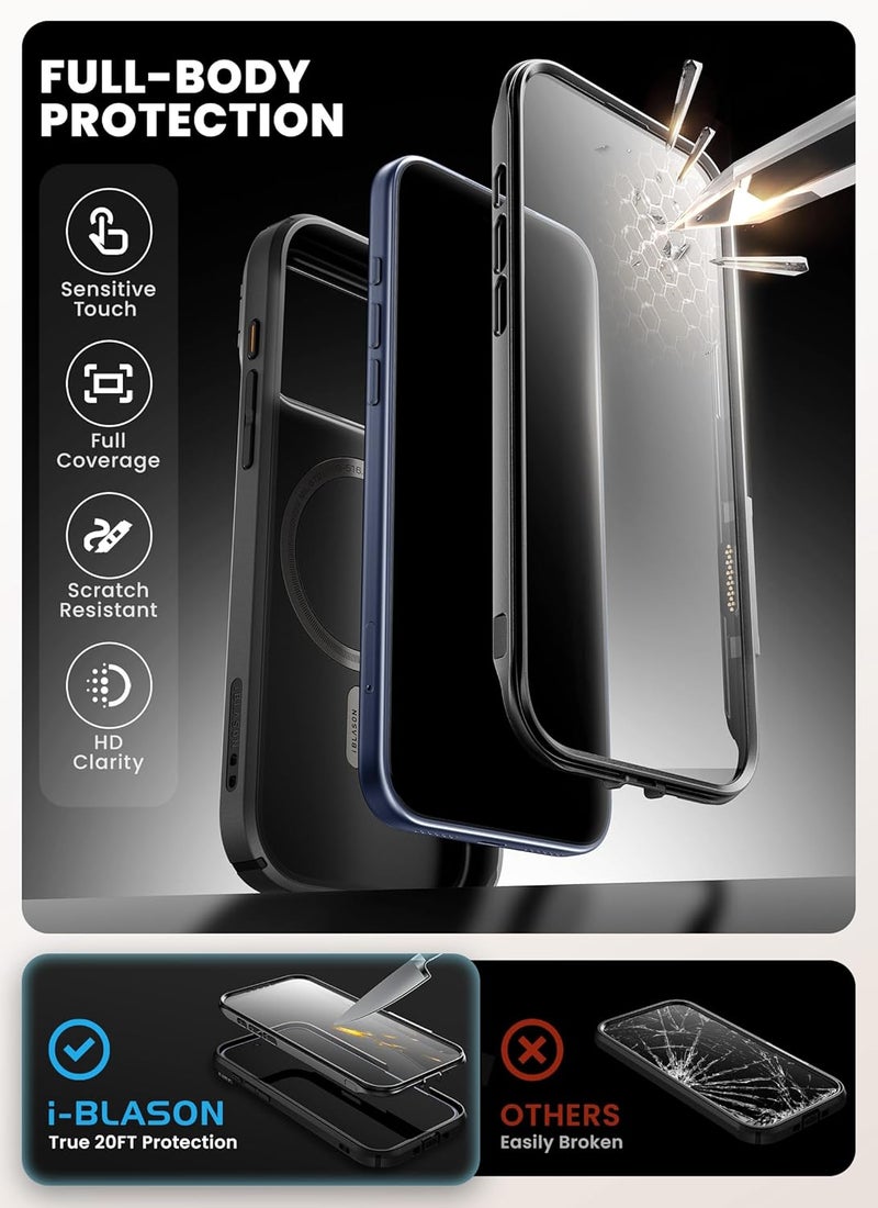 آي-بلاسون غطاء لجهاز iPhone 17 Pro مع MagSafe وحامل [واقي شاشة زجاجي مقسّى 9H] [حماية عسكرية] [زر التحكم في الكاميرا] غطاء مغناطيسي كامل الجسم ثقيل للهاتف مقاس 6.3 بوصة، أسود - Image 4