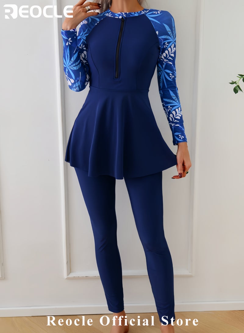 REOCLE Women Modest Muslim Swimwear Full Coverage Swimsuit Islamic with Hijab Burkini Long Sleeve 2 Pieces Swimsuit  - Image 2