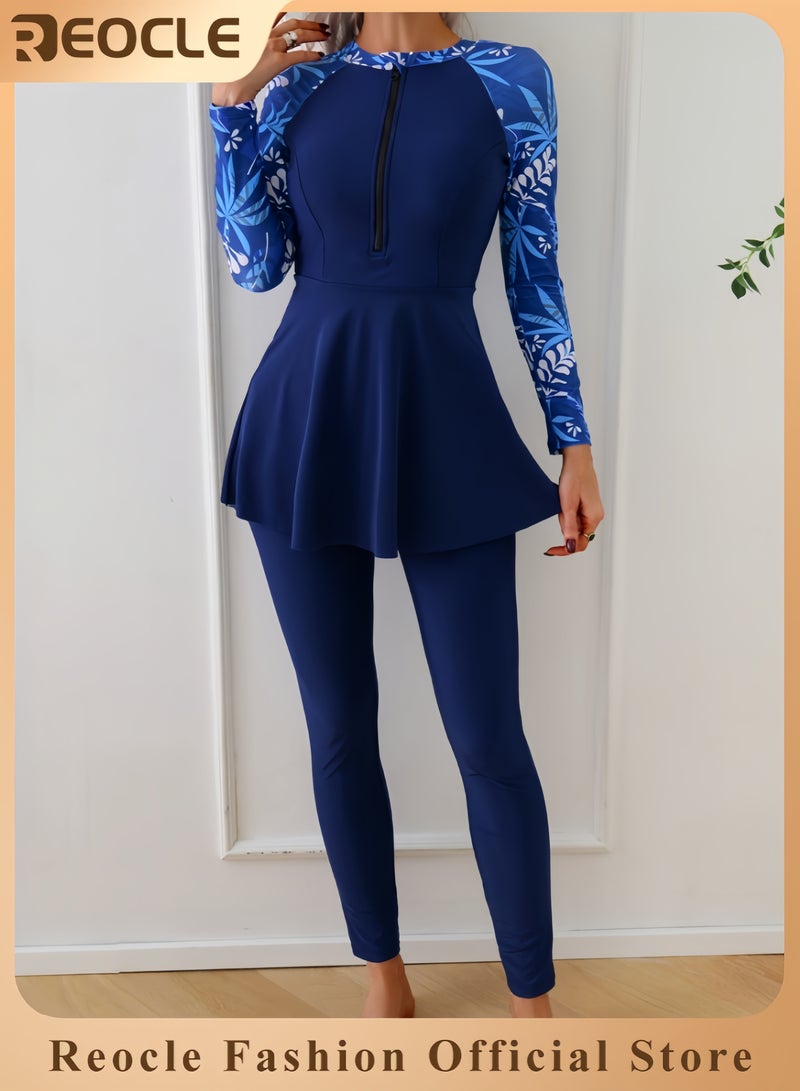 REOCLE Women Modest Muslim Swimwear Full Coverage Swimsuit Islamic with Hijab Burkini Long Sleeve 2 Pieces Swimsuit  - Image 1
