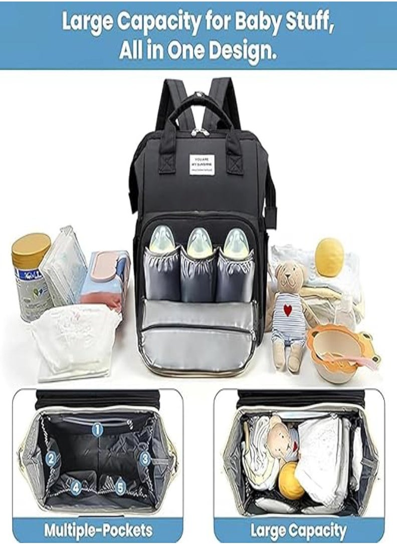 Little tots Diaper Bag Backpack, Fashion Backpack, Diaper Backpack, Multi-Functional Waterproof Large Travel Backpack, Thermal Insulation Milk Bag, Multi-Purpose Mommy Bed Bag Mommy Fashion Backpack, Black color  - Image 3