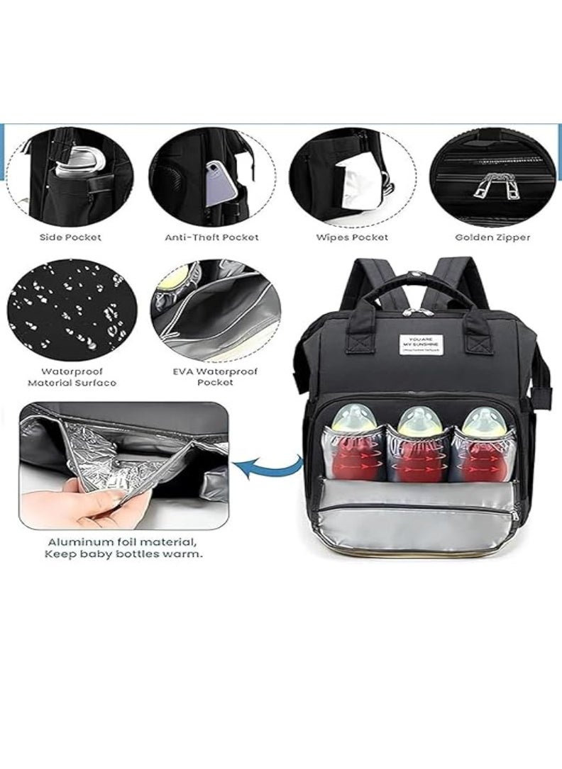 Little tots Diaper Bag Backpack, Fashion Backpack, Diaper Backpack, Multi-Functional Waterproof Large Travel Backpack, Thermal Insulation Milk Bag, Multi-Purpose Mommy Bed Bag Mommy Fashion Backpack, Black color  - Image 4