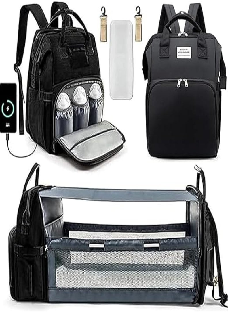 Little tots Diaper Bag Backpack, Fashion Backpack, Diaper Backpack, Multi-Functional Waterproof Large Travel Backpack, Thermal Insulation Milk Bag, Multi-Purpose Mommy Bed Bag Mommy Fashion Backpack, Black color  - Image 2