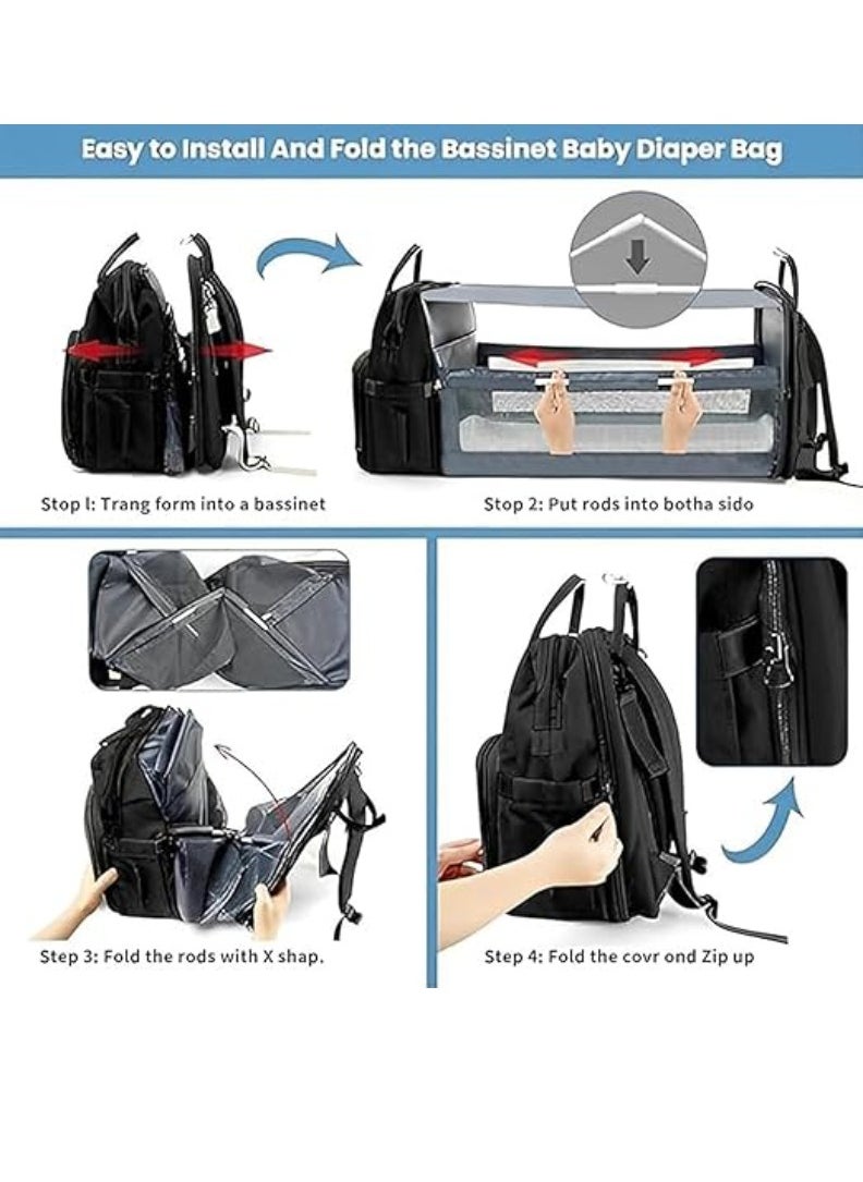 Little tots Diaper Bag Backpack, Fashion Backpack, Diaper Backpack, Multi-Functional Waterproof Large Travel Backpack, Thermal Insulation Milk Bag, Multi-Purpose Mommy Bed Bag Mommy Fashion Backpack, Black color  - Image 5