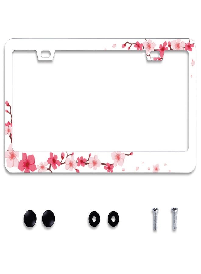 Omw2fyb Personalise Beautiful Cherry Blossom License Plate Frames Floral License Plate Frame Car Universal Aluminum Accessories Cars Decor with 2 Holes and Screws Fits Standard US Vehicles Size: 12.2 x 6 Inch - Image 1