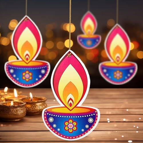 TOYXE Paper Hanging Deepak Set of 20 Pcs | Dual Hanging Diwali Decoration Items | Deepawali Home Office Shop Temple Ceiling Wall Door Décor - Image 1