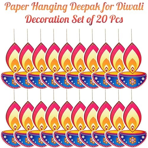 TOYXE Paper Hanging Deepak Set of 20 Pcs | Dual Hanging Diwali Decoration Items | Deepawali Home Office Shop Temple Ceiling Wall Door Décor - Image 3