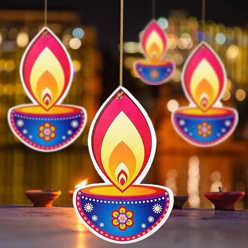 TOYXE Paper Hanging Deepak Set of 20 Pcs | Dual Hanging Diwali Decoration Items | Deepawali Home Office Shop Temple Ceiling Wall Door Décor - Image 5