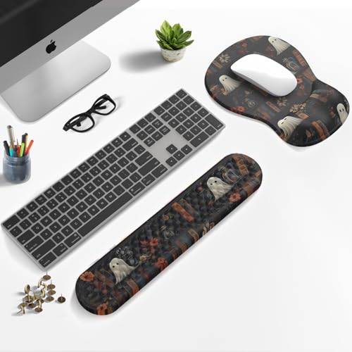 Mechanical Cattle Ghost Book Mousepad with Wrist Rest Halloween Computer Keyboard Mouse Pad Black Cute Mouse Pad with Wrist Rest for Computer Keyboard 2 In1 Mousepad with Wrist Support Easy TypingRelieve Wrist Pai - Image 3
