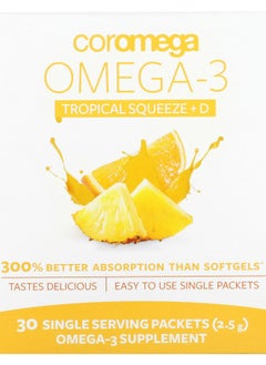 Coromega Omega-3 Squeeze Tropical Squeeze+D 30 Single Serving Packets 2.5 g Each 
