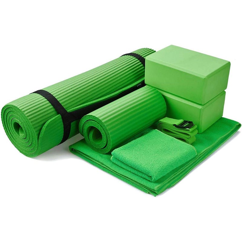BalanceFrom 7 Piece Yoga Set with Mat Towel Home Workout Equipment Green