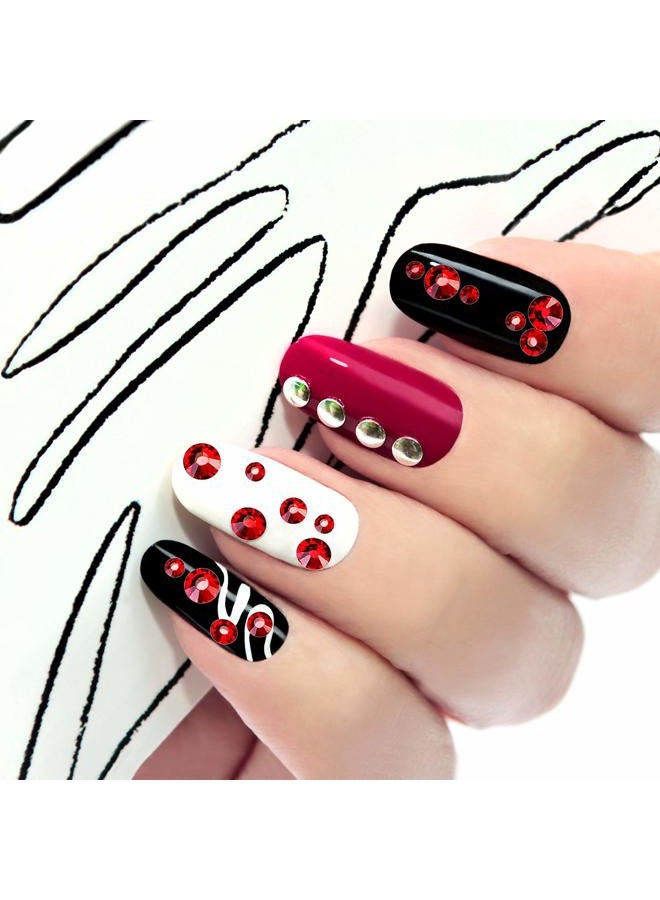 Bememo 3456 Pieces Nail Crystals AB Nail Art Rhinestones Round Beads Flatback Glass Charms Gems Stones, 6 Sizes for Nails Decoration Makeup Clothes Shoes (Red, Mixed SS4 5 6 8 10 12) Red - Image 2