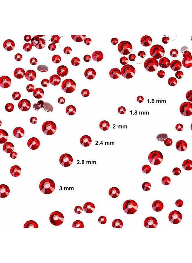 Bememo 3456 Pieces Nail Crystals AB Nail Art Rhinestones Round Beads Flatback Glass Charms Gems Stones, 6 Sizes for Nails Decoration Makeup Clothes Shoes (Red, Mixed SS4 5 6 8 10 12) Red - Image 3