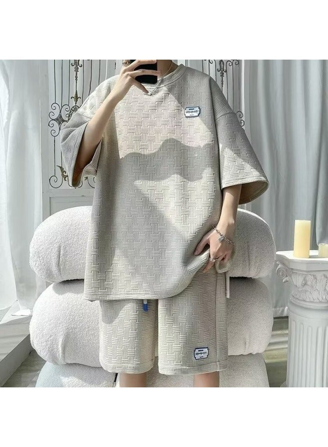 Men's Waffle Short Sleeve T-Shirt & Shorts Set – Oversize, Sports