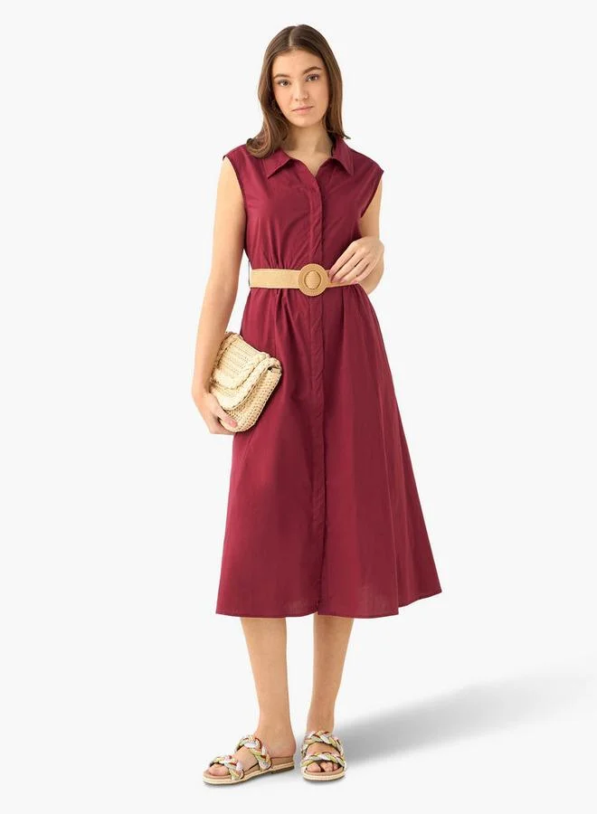 Splash FAV Shirt Midi Length Cotton Dress with Belt